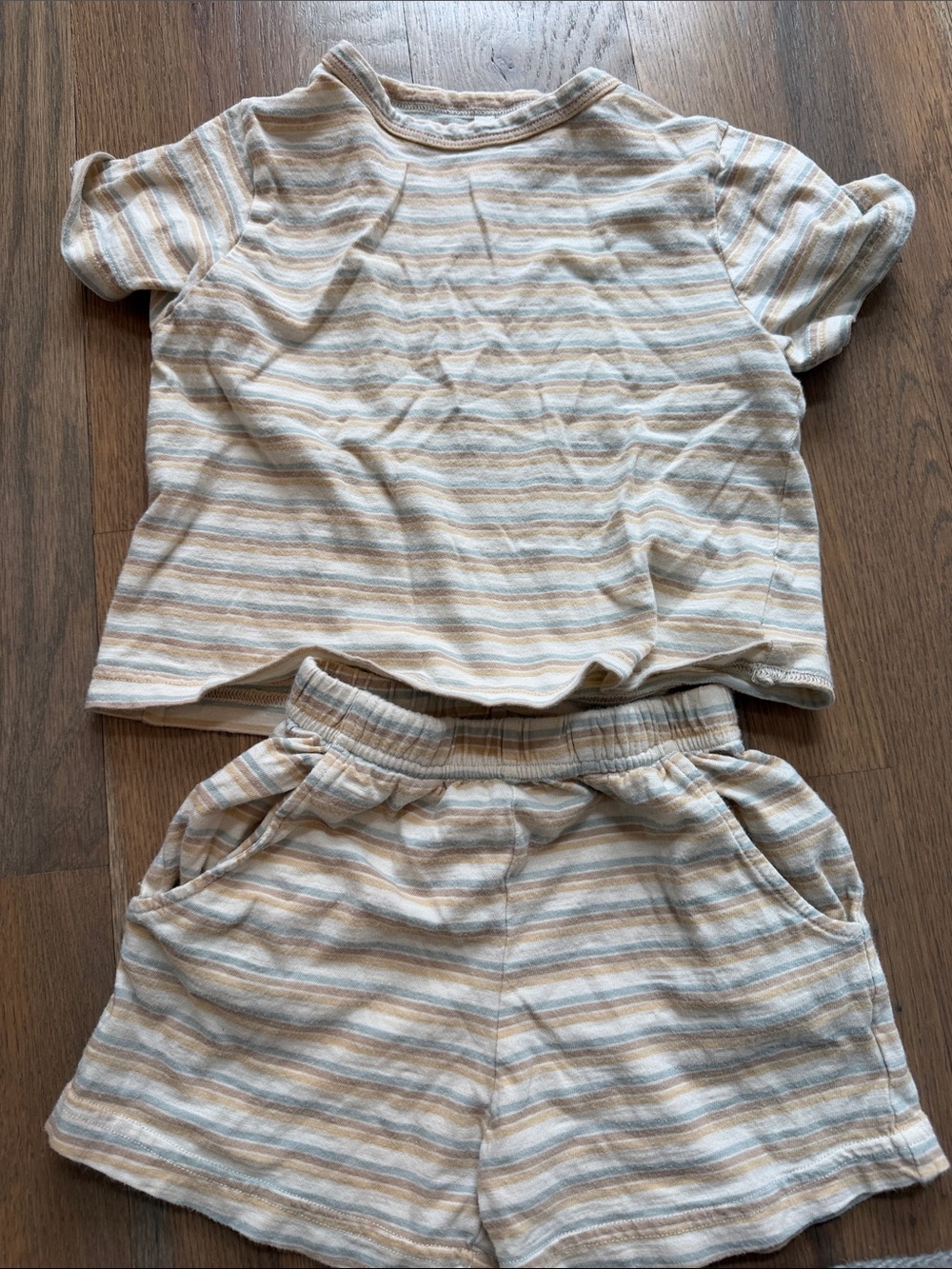 Rylee + Cru Striped Tee & Shorts Set - Cream, Light Blue & Tan